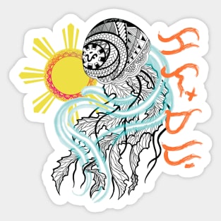 Tribal line Art Jellyfish / Baybayin word Kalmado (Calm) Sticker